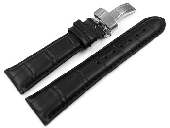 Uhrenarmband Kippfaltschließe Leder Kroko schwarz 20 mm Schwarz