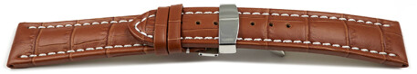 XL Uhrenband Kippfaltschließe Kalbsleder Kroko hellbraun 18mm Schwarz