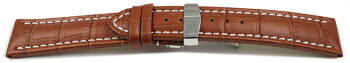 XL Uhrenband Kippfaltschließe Kalbsleder Kroko hellbraun 24mm Schwarz