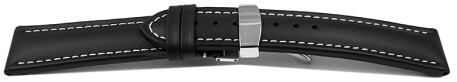 XL Uhrenarmband Kippfaltschließe Glatt schwarz 18mm Schwarz