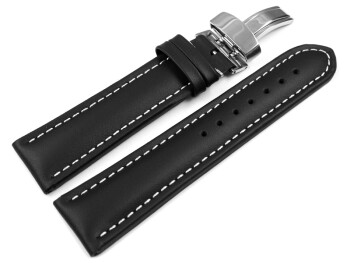 XL Uhrenarmband Kippfaltschließe Glatt schwarz 22mm Schwarz