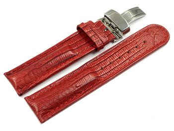 Uhrenarmband Kippfaltschließe Leder Teju look rot 20mm Schwarz