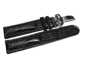Uhrenarmband Kippfaltschließe Leder Teju look schwarz 20mm Schwarz