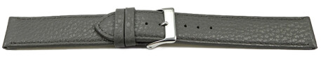 XXL Uhrenarmband weiches Leder genarbt dunkelgrau 16mm Schwarz