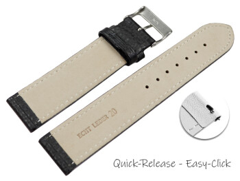 XL Schnellwechsel Uhrenarmband weiches Leder genarbt schwarz 20mm Stahl