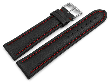 Uhrenarmband echt Leder gepolstert genarbt schwarz roter...