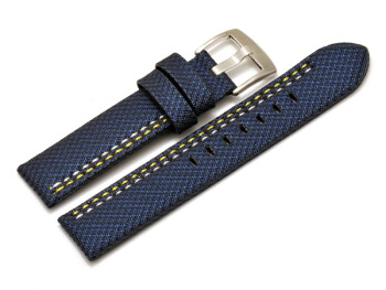 Uhrenarmband Breitdorn HighTech Textiloptik blau -  gelbe u. weiße Naht  20mm Gold