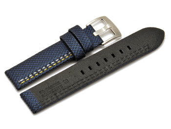 Uhrenarmband Breitdorn HighTech Textiloptik blau -  gelbe u. weiße Naht  22mm Gold