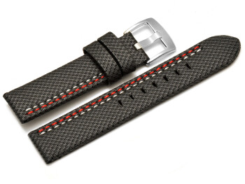 Uhrenarmband Breitdorn HighTech Textiloptik grau - weiße u. rote Naht - 20mm Schwarz