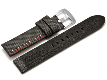 Uhrenarmband Breitdorn HighTech Textiloptik grau - weiße u. rote Naht - 20mm Schwarz