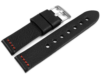 Uhrenarmband Ranger massives Leder schwarz rote Naht 18mm Stahl