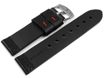 Uhrenarmband Ranger massives Leder schwarz rote Naht 18mm Stahl