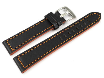 Uhrenarmband schwarz Sportiv Leder mit oranger Naht 22mm Gold