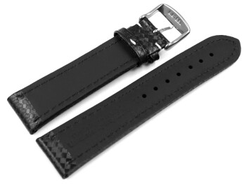 Uhrenarmband Leder Carbon Prägung schwarz weiße Naht 18mm 20mm 22mm 24mm
